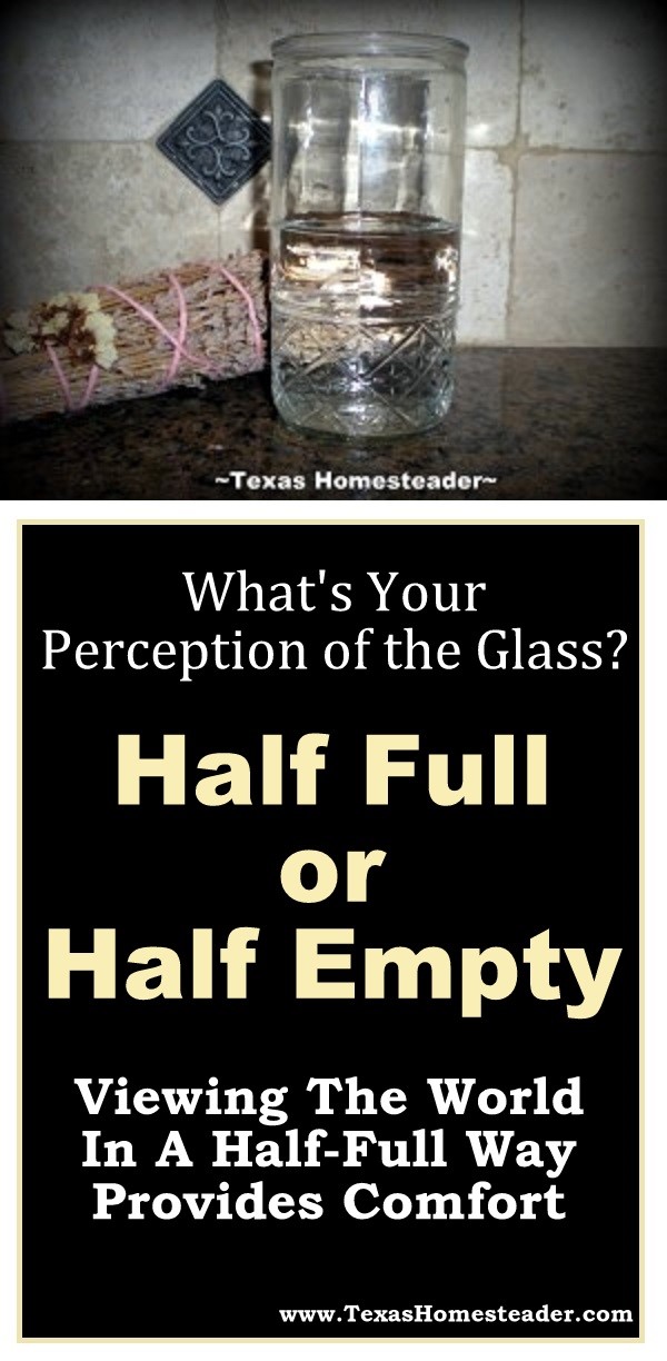 What's your perception of the glass - Half full, or half empty? Your perception of the glass can provide comfort & optimism. #TexasHomesteader