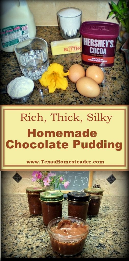 HOMEMADE CHOCOLATE PUDDING, not much more time than it takes to open a box of the powdered commercial stuff but with wholesome real ingredients #TexasHomesteader