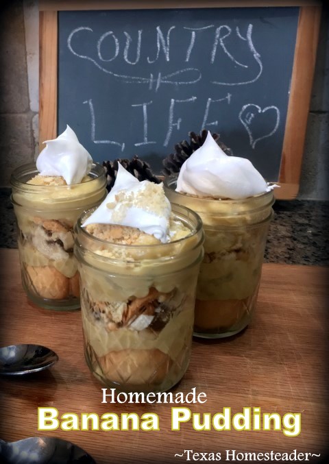 Healthy wholesome ingredients for homemade banana pudding - skim milk, real butter, flour, egg yolk, sugar, and vanilla, plus bananas & wafers #TexasHomesteader