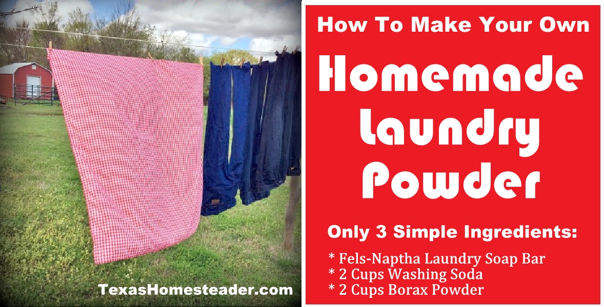 Homemade laundry powder is simple to make yourself with only 3 ingredients! #TexasHomesteader