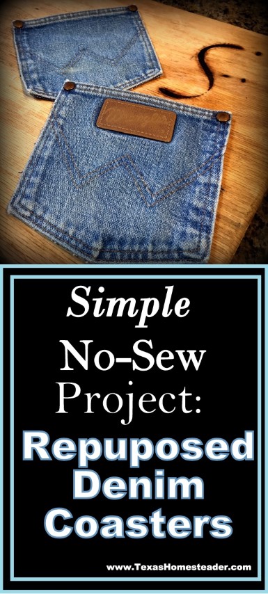Simple no-sew denim pocket coasters are a cute, rustic Texas-Cowboy themed coaster for your home! #TexasHomesteader