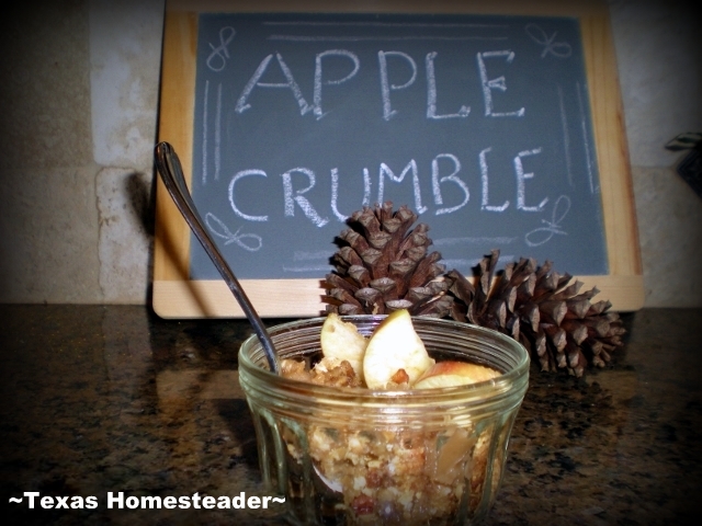 Here's a quick & easy recipe for homemade apple crumble using home-canned apples in syrup. #TexasHomesteader