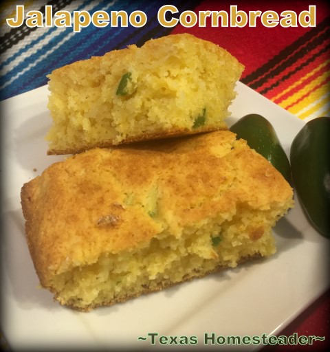 Spicy jalapeno cornbread made with diced jalapenos for a spicy kick. #TexasHomesteader