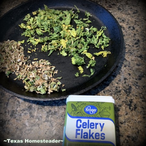 Dehydrated celery ground into seasoning and placed in spice container for cooking  #TexasHomesteader