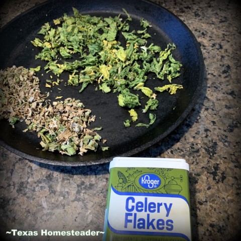 Dehydrated celery ground into seasoning and placed in spice container for cooking #TexasHomesteader