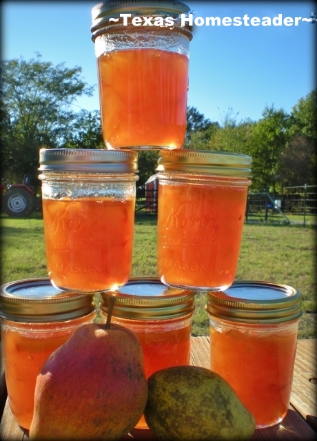 Pear preserves are RancherMan's favorite thing for me to make with fresh pears. #TexasHomesteader