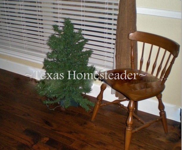Just the top portion of our artificial Christmas tree is now our annual Christmas tree decoration. #TexasHomesteader