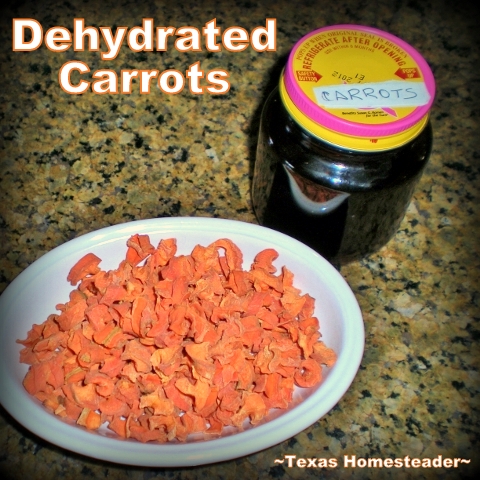 Carrots are easy to dehydrate. Just clean, chop, blanch and dehydrate for shelf-stable produce. #TexasHomesteader