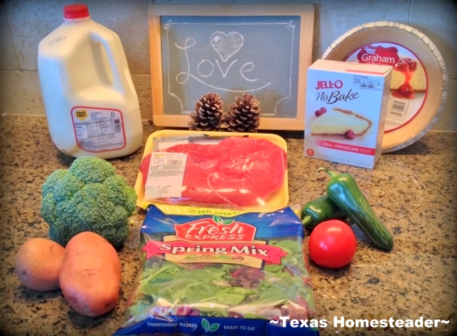 Valentine's Day meal exception. 30-DAY GROCERY NO-SPEND CHALLENGE! No money spent on food for a full month - see how we survived week 3. Tips & recipes included! #TexasHomesteader