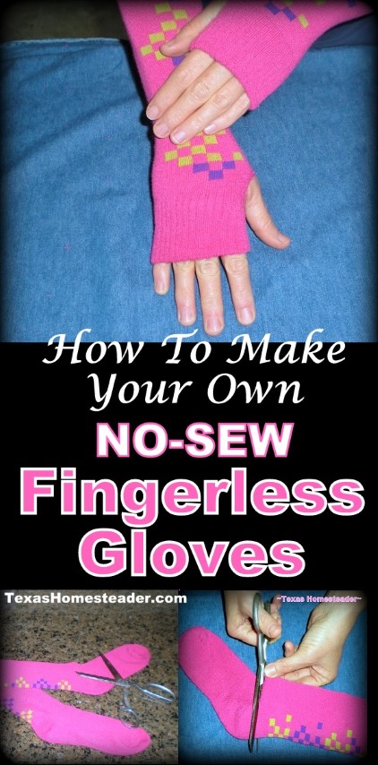 No-Sew Fingerless Gloves made from repurposed bright pink socks #TexasHomesteader