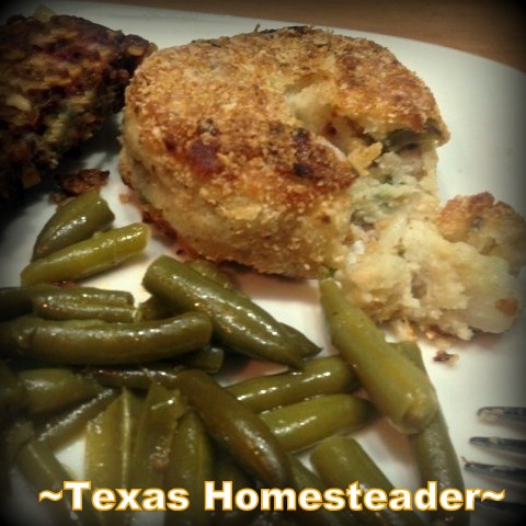 Pot roast, green beans and leftover mashed potatoes fried into potato cakes. #TexasHomesteader