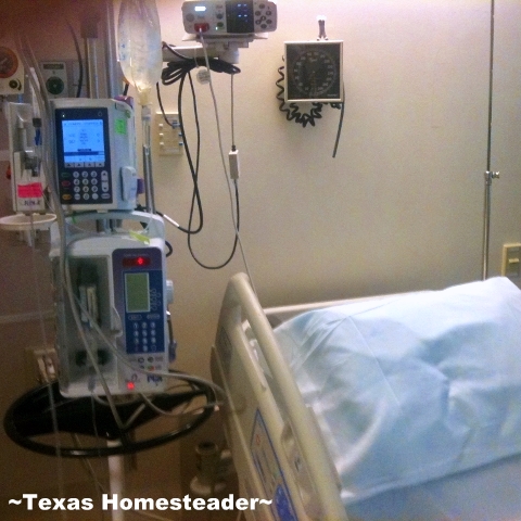 Hospital bed after surgery. I carry a pocket cross with me when going through life's trials. It's brought much comfort. The message on my pocket cross says BELIEVE! #TexasHomesteader