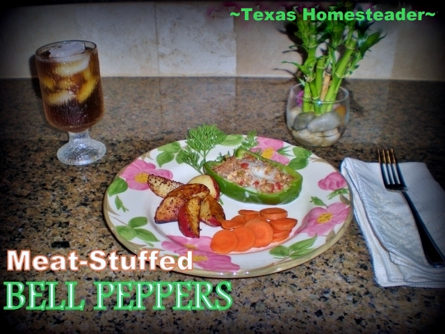 Recipe: Stuffed Peppers. Delicious and makes enough to freeze for later meals too - Cook Once, Eat Twice. Enjoy Those Garden Peppers! #TexasHomesteader