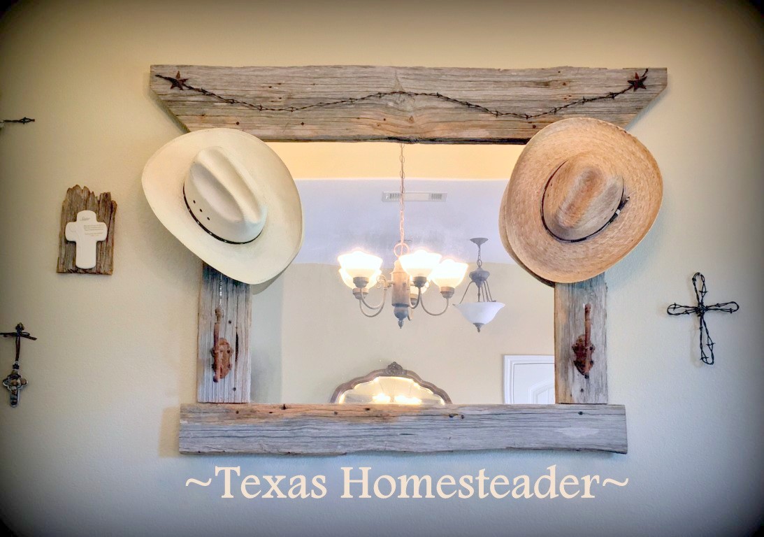 This large mirror was made from an old dresser mirror and reclaimed barn wood for our 1880's barn. #TexasHomesteader