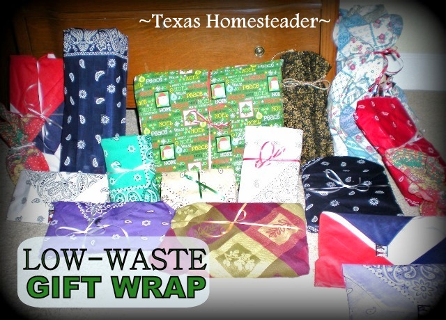 I celebrate Christmas using low-waste wrappings. It's easy & beautiful to adorn your gifts without contributing to the landfill! #TexasHomesteader