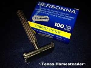 Vintage Safety Razor. here are many gift options for environmentally-aware for friends. Help them ditch the plastic with a safety razor or glass water bottle - many gift ideas! #TexasHomesteader