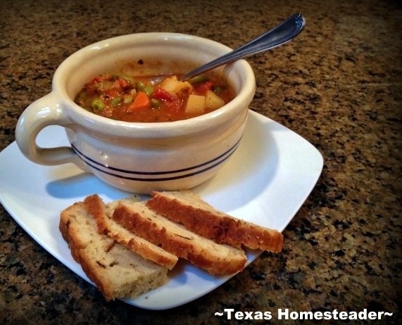 Endless soup. 30-DAY GROCERY NO-SPEND CHALLENGE! No money spent on food for a full month - see how we survived week 3. Tips & recipes included! #TexasHomesteader