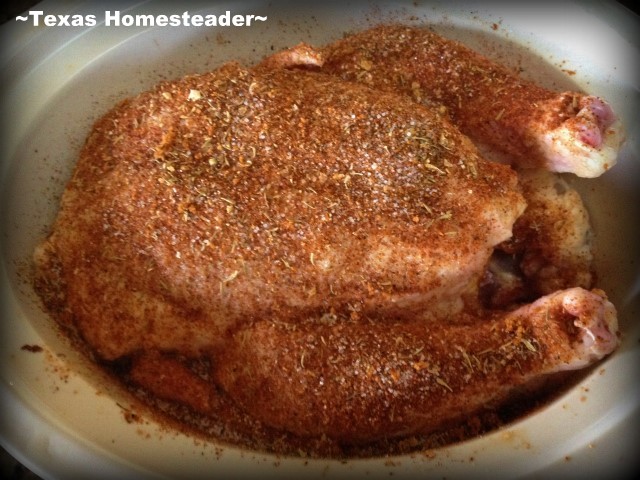 Whole chicken perfectly seasoned and cooked to spicy perfection in a slow-cooker while you're away. Home-Cooked Goodness In A SNAP! #TexasHomesteader