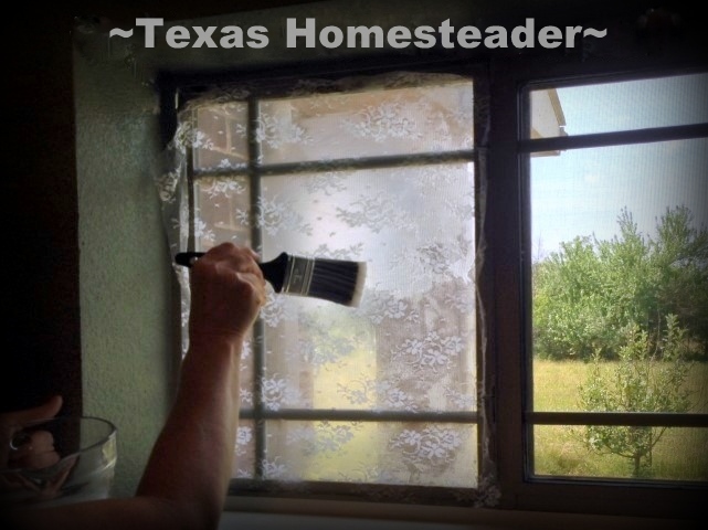 My bathroom window is small but it needs to be covered for privacy. I easily added a beautiful lace window treatment directly to the glass. PERFECT, and totally removable if needed. #TexasHomesteader