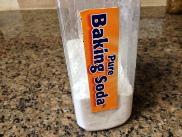 Baking soda in a repurposed container to use for cleaning. #TexasHomesteader