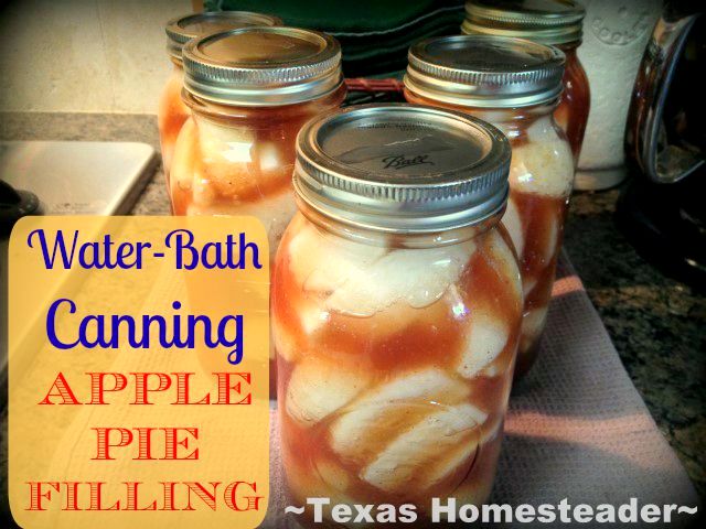 Homemade apple pie filling canned in a water-bath canner. #TexasHomesteader