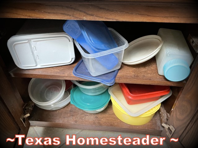 Plastic food storage jumbled mess mismatched lids. #TexasHomesteader