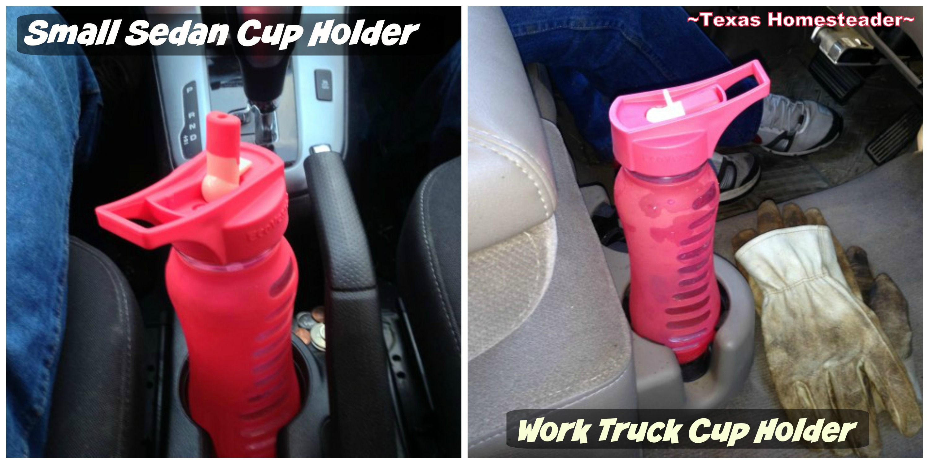Fits in beverage holders. I hate plastic, and I hate disposable water bottles or cups. I'm reviewing a 60% Recycled GLASS reusable water bottle - see what I found. #TexasHomesteader