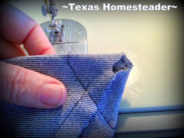 Denim Basket - sew across seam to make a boxed bottom. #TexasHomesteader