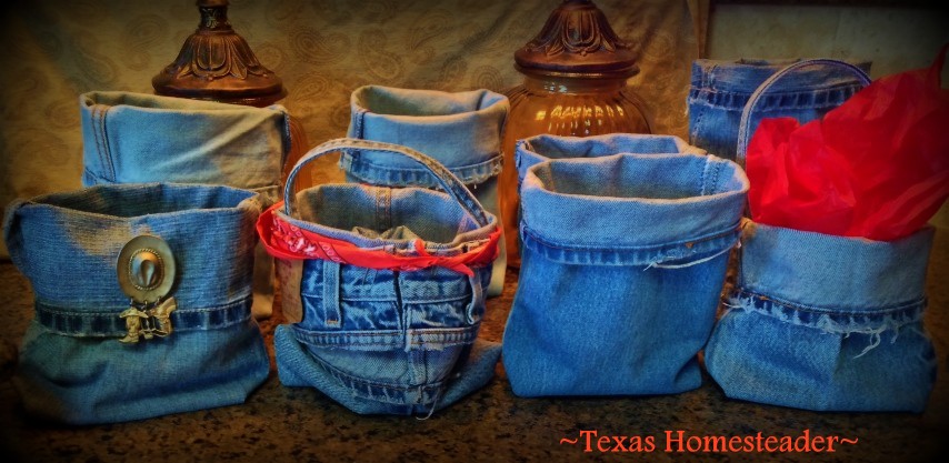 Small baskets made of denim. #TexasHomesteader