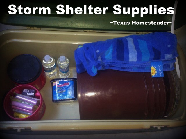 Storm shelter supplies. TORNADO SEASON is right around the corner so I'm preparing our storm shelter for those late-night runs to safety. See my preparations. #TexasHomesteader