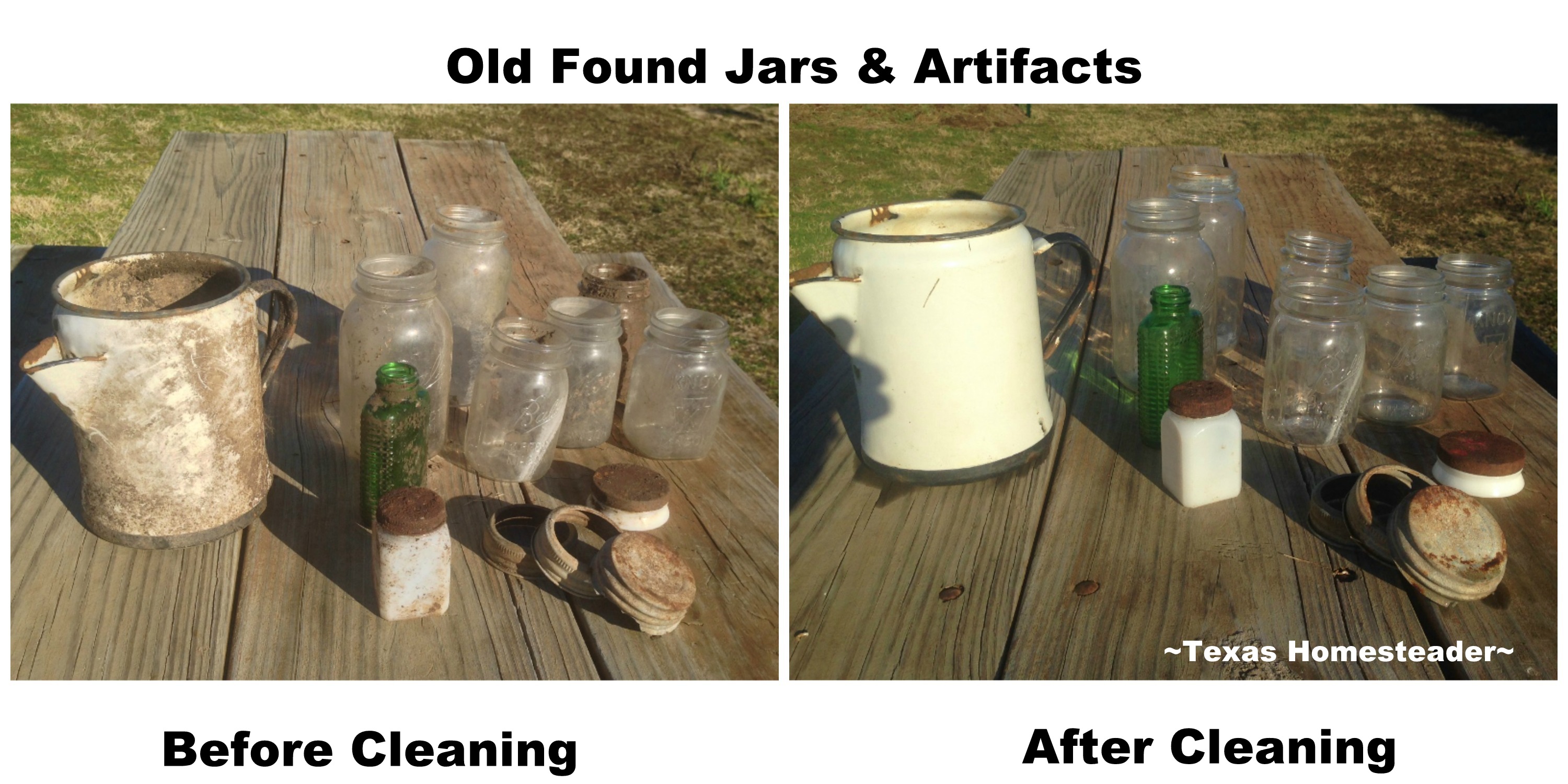 Old Found Glass Jars and artifacts. WHISPERS OF PAST LIVES: The previous homesteaders home burned back in the 1950's, but I can read their stories by what they left behind #TexasHomesteader