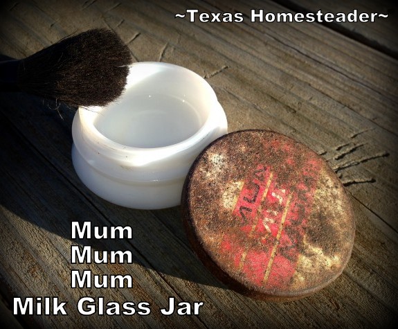 I found this old vintage milk glass container on our property, I use it to hold my homemade face powder. #TexasHomesteader