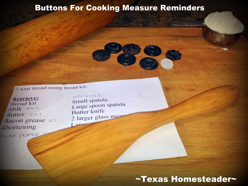 Black & white buttons for easy baking measurement reminders when doubling a recipe. #TexasHomesteader