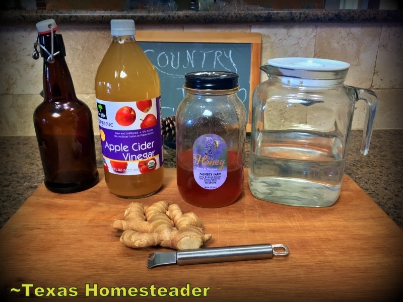 Haymaker's punch ingredients - ginger, honey, apple cider vinegar and filtered water. #TexasHomesteader