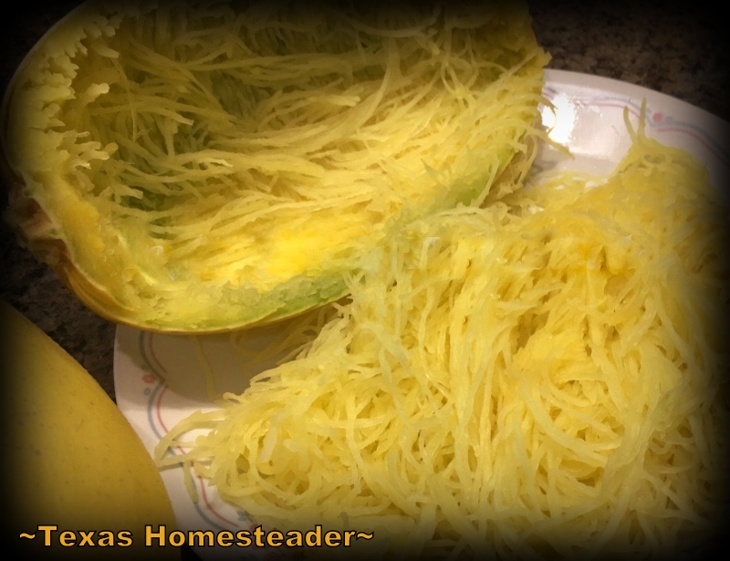 GARDEN SPAGHETTI SQUASH cooked with cheese & sauteed veggies. Delicious, and a good way to use those veggies from your garden. #TexasHomesteader