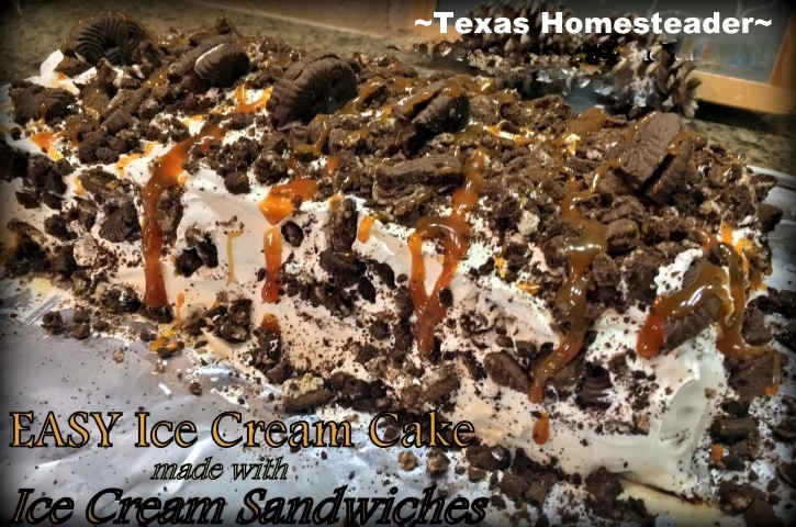 I make a quick Ice Cream Cake using Ice Cream Sandwiches for a deliciously cold sweet summertime treat. C'mon I'll show you how! #TexasHomesteader