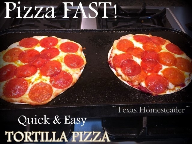 Tortilla Pizza - Pepperoni on Griddle - #TexasHomesteader