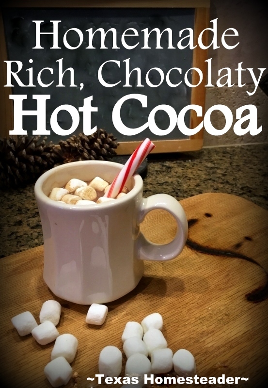 Homemade hot cocoa couldn't be easier to make with just a few simple ingredients. #TexasHomesteader