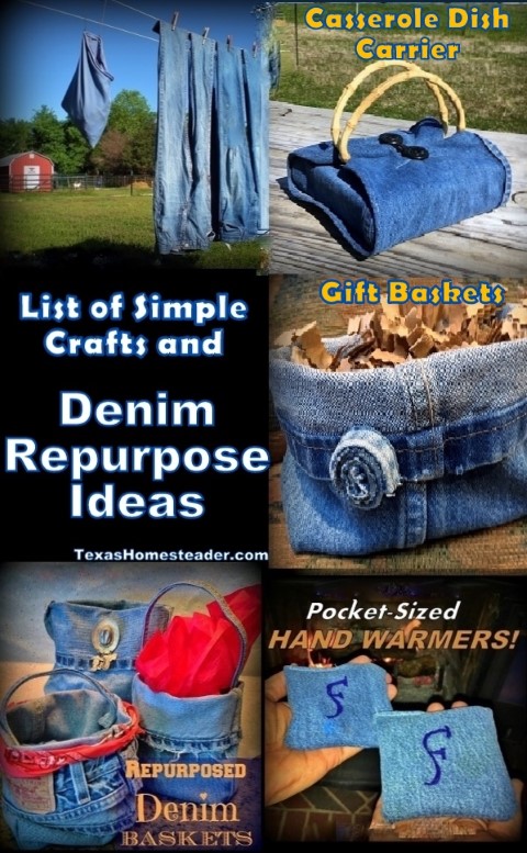 Repurposing denim from worn jeans Easy crafts projects eco friendly #TexasHomesteader