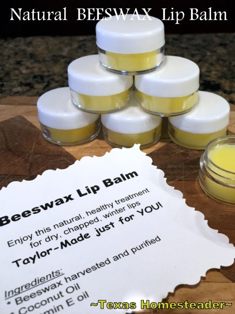 She uses beeswax to make a natural lip balm in minutes. It really couldn't be easier - only 3 ingredients! Check it out, y'all. #TexasHomesteader