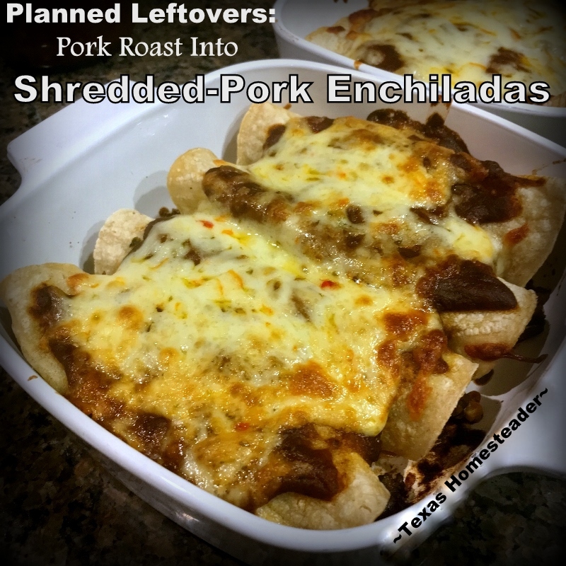 Planned leftovers is an important part of meal planning in the Taylor Household. I cooked a huge pork roast & made easy enchiladas! #TexasHomesteader
