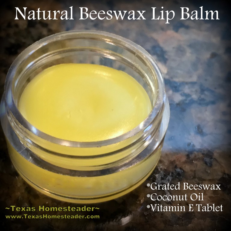 Beeswax lip balm made with natural beeswax, coconut oil and vitamin E. #TexasHomesteader