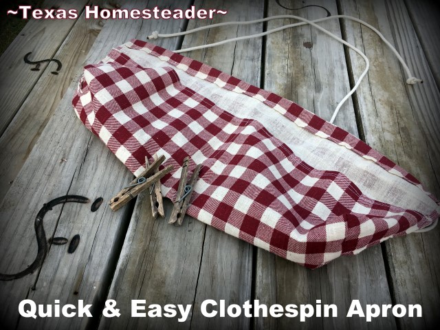 Clothespin Apron for hanging laundry on the line - gingham cloth #TexasHomesteader