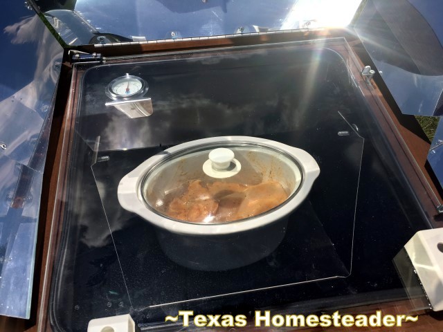 I use my solar oven to cook chicken using my slow cooker crock. #TexasHomesteader