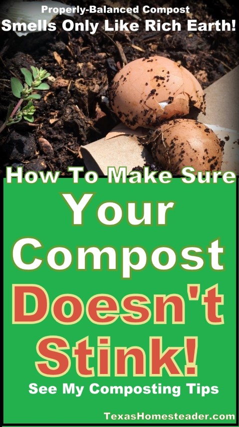 Properly Balanced Compost doesn't stink smells like rich earth #TexasHomesteader