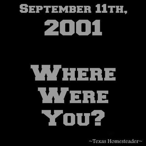 September 11th, 2001. Little did I know this day would change my life and the lives of all my fellow Americans forever! Where were you? #TexasHomesteader