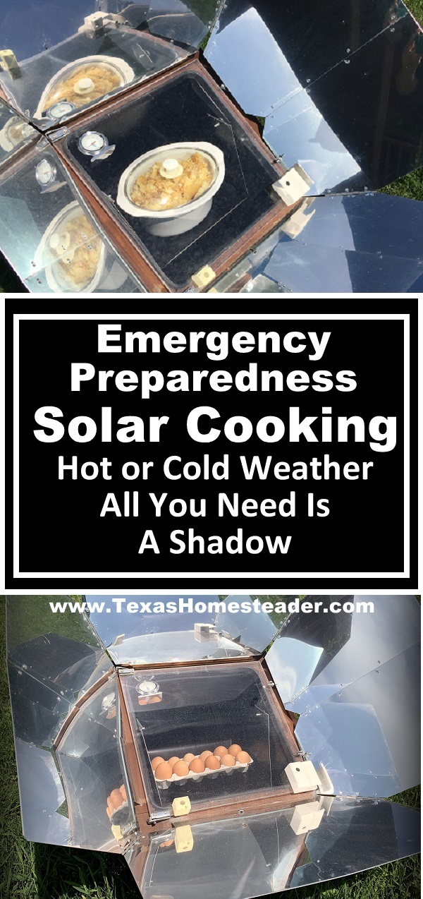 Recent natural disasters get me to thinking about our emergency preparedness plans. A solar oven is a must when electricity is out. #TexasHomesteader