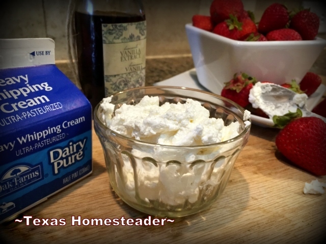 A delicious dessert needn't take lots of time, one of our favorite desserts is strawberries & fresh whipped cream. Dessert in a flash! #TexasHomesteader