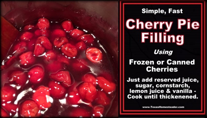 Homemade Cherry Pie Filling recipe using frozen cherries. #TexasHomesteader