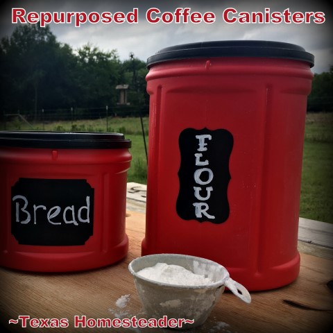 Repurposing coffee canisters for cute vintage kitchen items - bread box and flour canister. #TexasHomesteader